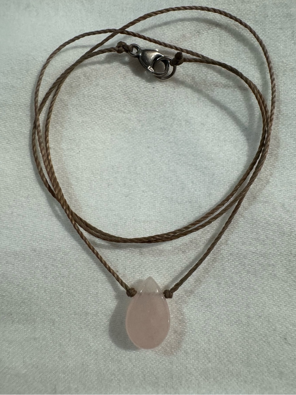Rose Quartz Teardrop and Sterling Necklace